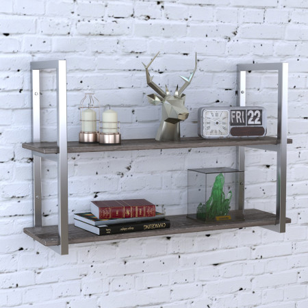 Полка PL-2-18 Loft Design Дуб Палена длина полки 92 см Серебристый металл
