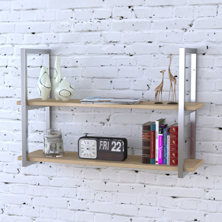 Полка PL-2-18 Loft Design Дуб Борас длина полки 112 см Серебристый металл