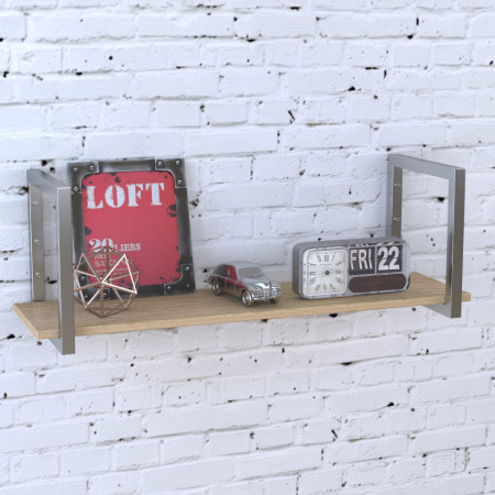 Полка PL-1-18 Loft Design Дуб Борас длина полки 112 см Серебристый металл